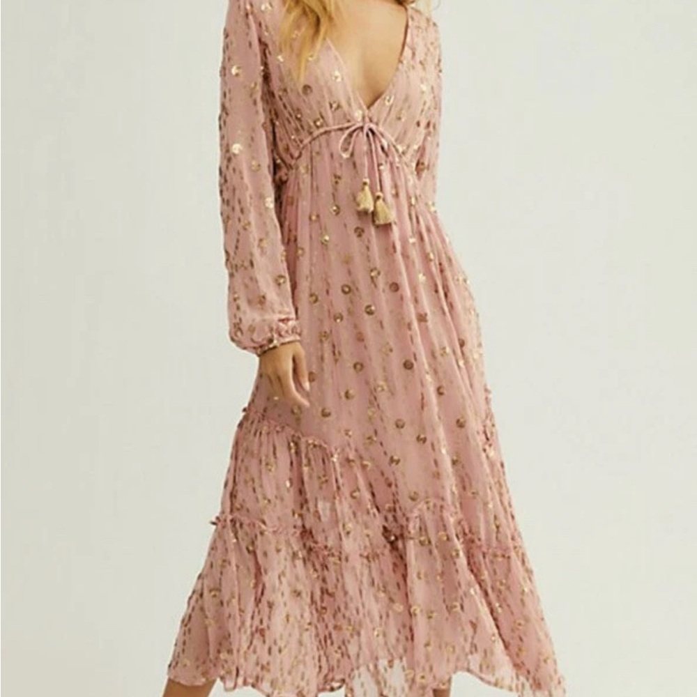 Free People Pink Floral Long Sleeve Dress
